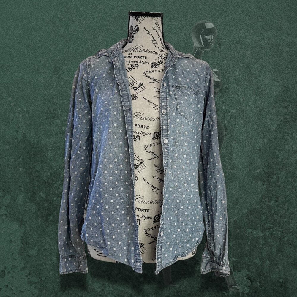 Stylish Blue Polka Dot 100% Cotton Button-Down Shirt